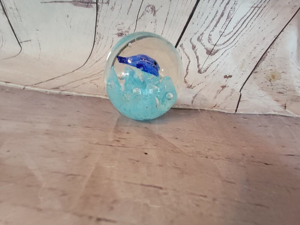 Dolphin Pair In Glass Paperweight Nautical Ocean Blue Marine Sea 3in Tall